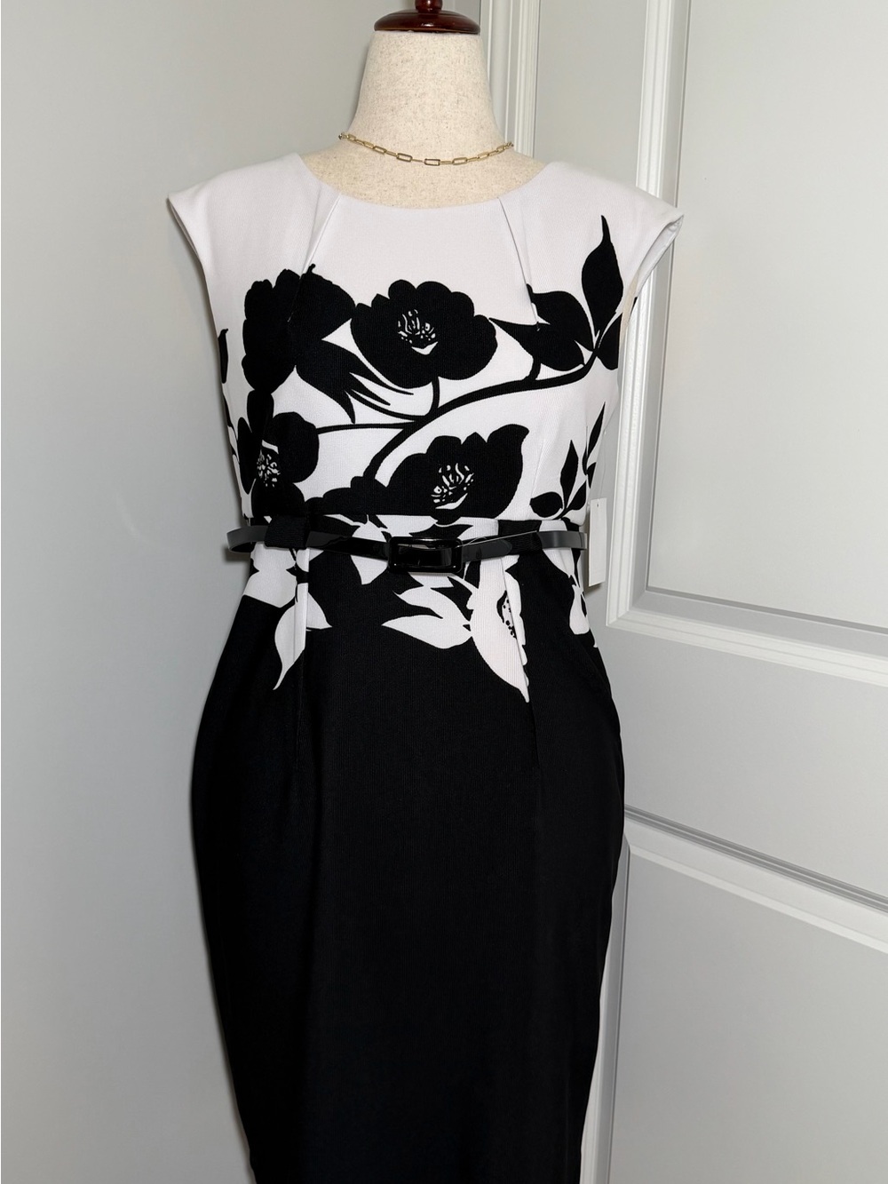 Black and White Floral Midi Dress